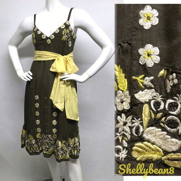 LITHE Embroidered RYEGRASS Dress w/ SASH 2 4 XS S - Picture 2 of 8